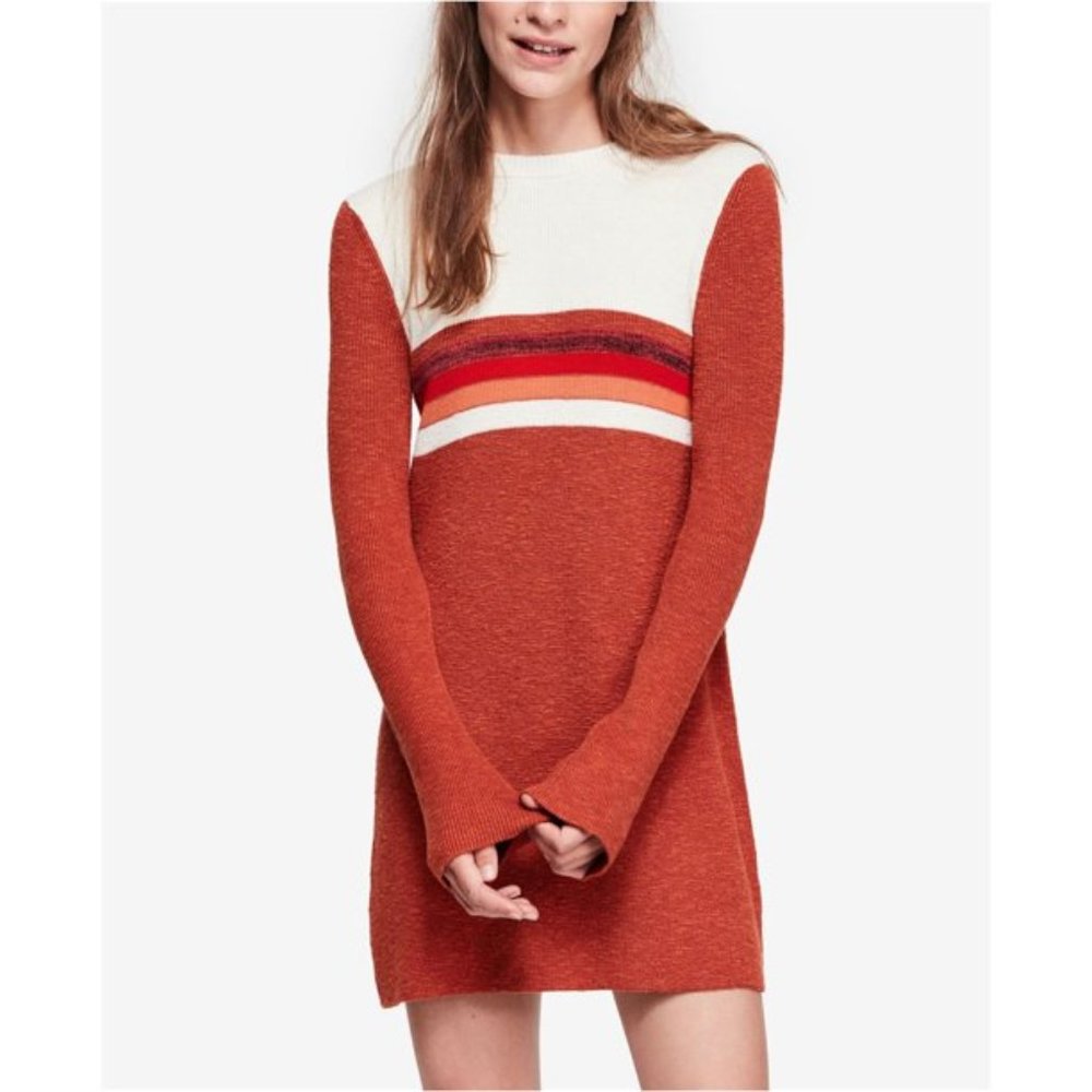 Free People Colorblock Sweater Dress Orange Red Size Small